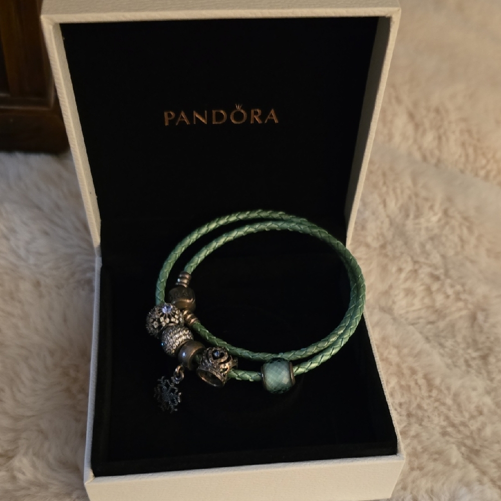 Pandora Green Leather Charm Bracelet FROZEN
